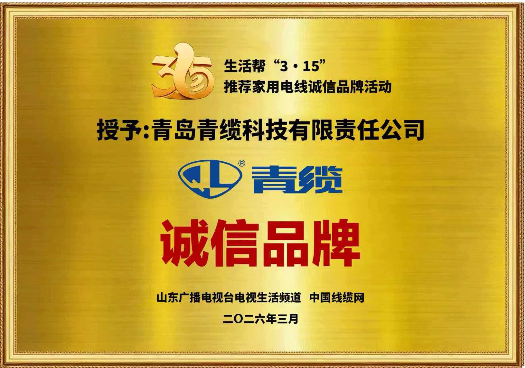 春潮涌动诚信行，匠心传承铸品牌&mdash;&mdash;青缆荣膺&ldquo;3&bull;15家用电线